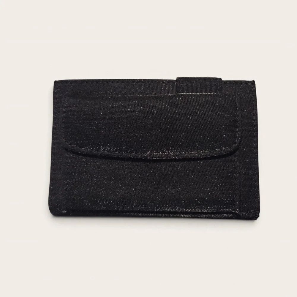 Kate Spade New York Black Shimmer Denim Bifold Card Case Wallet Snap Closure